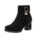 Shiningupup Halloween Decorations Black Ankle Boots For Women Fashion Women's Shoes Suede Pearl Button Hollow Thick Heel Medium Heel Solid Side Zipper Short Boots Women Black Wedge Sandals 7