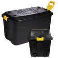 STORM TRADING GROUP Heavy Duty Robust Black Storage Trunk With Wheels & Handles 110 Litre & 145 Litre XL Capacity Great for Indoor & Outdoor Storage (145 Litre, 2 x Storage Trunk Boxes)