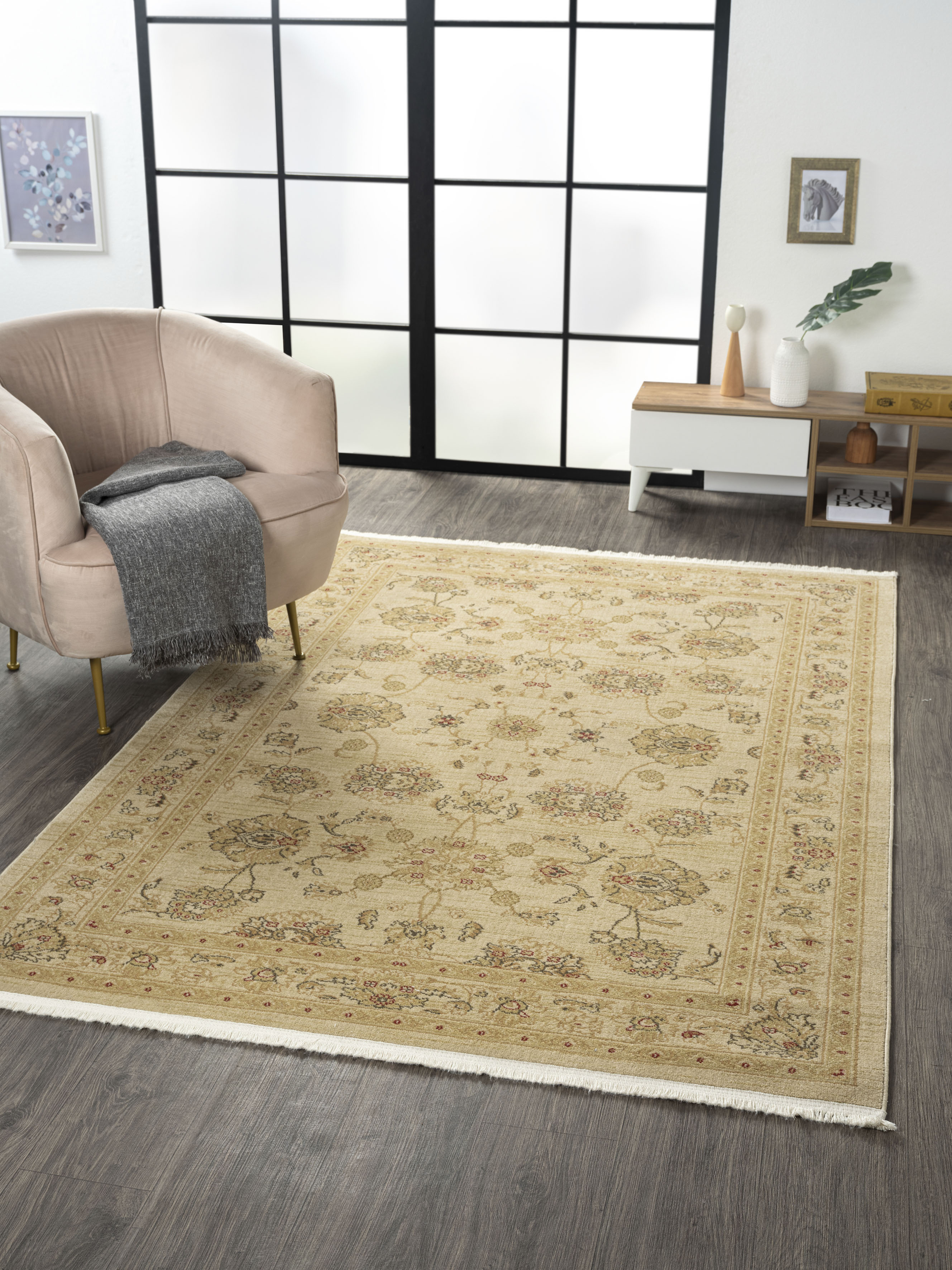 Teppich "Maryam 4", beige (creme, creme), B:160cm H:7,5mm L:230cm, Polypropylen (PP), MYFLAIR MÖBEL & ACCESSOIRES, Teppiche, Fransenteppich, Kurzflor, Orient Optik, edler Glanz, mit Fransen, besonders weich Image