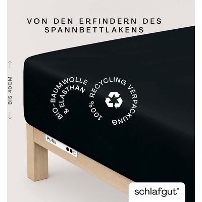Spannbettlaken SCHLAFGUT "PURE BOXSPRING in Gr. 90x200, 140x200 oder 180x200, für Boxspringbett", schwarz (off, schwarz), B:180-200cm L:200-220cm, Jersey-Elasthan, Obermaterial: 95% Baumwolle, 5% Elasthan, Laken, aus Bio-Baumwolle, für Matratzen bis... Image