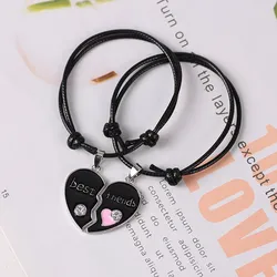 Bracelet coeur pour meilleure amie chaîne en cuir noir et blanc pendentif coeur bijoux à la mode