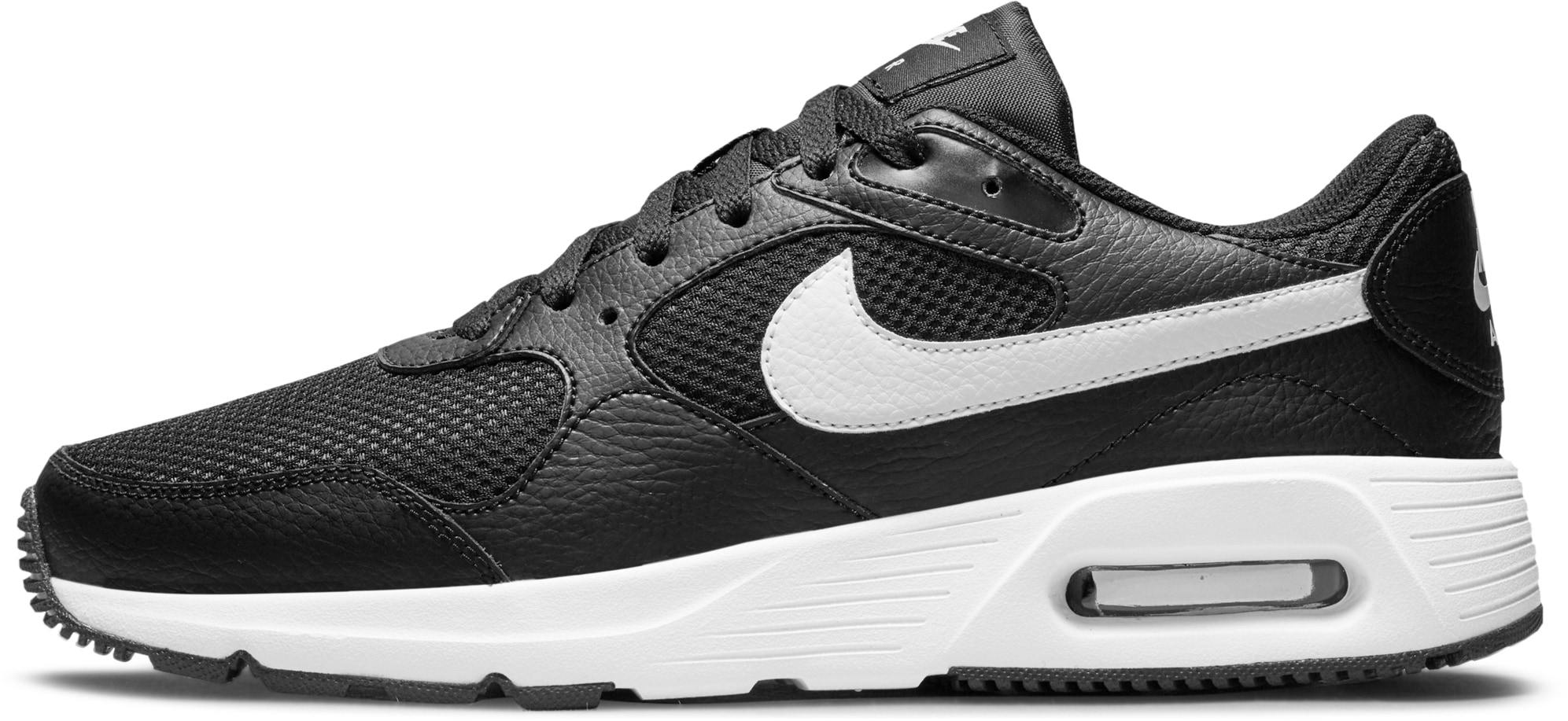 Sneaker NIKE SPORTSWEAR "AIR MAX SC", Gr. 42, schwarz-weiß (schwarz, weiß, schwarz), Leder, Textil, kontrastfarbene Details, unifarben, Sportlich, Schuhe
