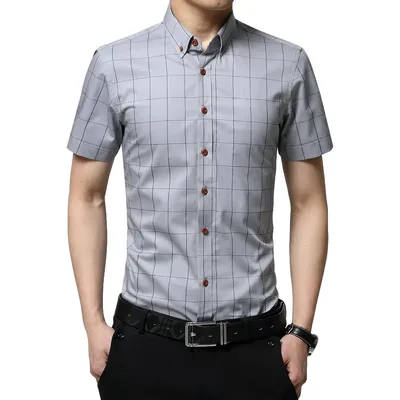 Grande taille 5XL 2020 été mode hommes à manches courtes coton Polyester chemises sociales Plaid