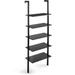 5-Shelf Wood Ladder Bookcase with Metal Frame