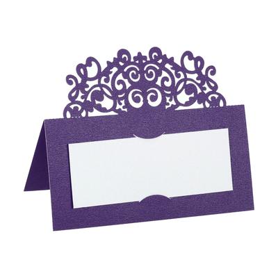 Table Name Place Cards,25Pcs Hollow Lace Cut Design Seat Blank Card, Purple