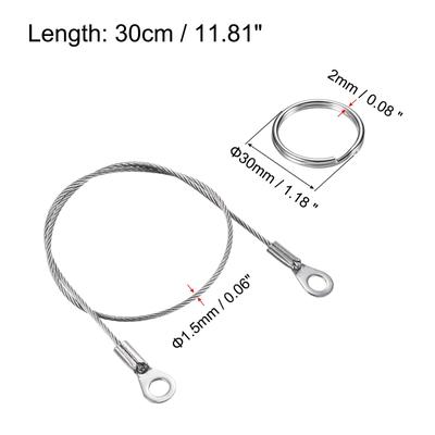 Stainless Steel Lanyards Cable Rope with Key Ring - Silver