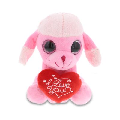 DolliBu I LOVE YOU Plush Sparkling Big Eye Pink Poodle Puppy with Heart - 6 Inches