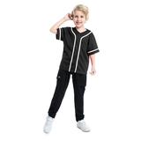 Toptie Boys Baseball Jersey Kids Button Down Jersey T Shirt Softball-Black White-3T