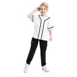 Toptie Boys Baseball Jersey Kids Button Down Jersey T Shirt Softball-white black-3T
