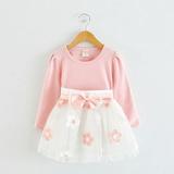 Toddler Kids Baby Girls Long Sleeve Tulle Patchwork Flower Bow Dresses Clothes