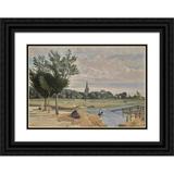 Jean-Baptiste-Camille Corot 18x14 Black Ornate Wood Framed Double Matted Museum Art Print Titled - La Rochelle; the Drinker Seen Taken Near the Ramparts with the Lantern Tower