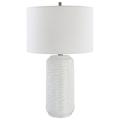 27 Inch Ceramic Table Lamp Wavy Texture Silver White