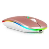 2.4GHz & Bluetooth Mouse Rechargeable Wireless Mouse for Oppo A9 Bluetooth Wireless Mouse for Laptop / PC / Mac / Computer / Tablet / Android RGB LED Rose Gold