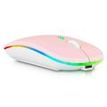 2.4GHz & Bluetooth Mouse Rechargeable Wireless Mouse for Play5 Youth Bluetooth Wireless Mouse for Laptop / PC / Mac / Computer / Tablet / Android RGB LED Baby Pink