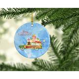 The Holiday Aisle® Merry Christmas Newfoundland Ornament Ceramic/Porcelain in Blue/Red/Yellow | 2.8 H x 2.8 W x 0.15 D in | Wayfair