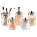 Rebrilliant Mason Jar 5-Piece Bathroom Set w/ Toothbrush Holder, Soap Dispenser, Canister, & 2 Small Jars Glass, Cotton in Gray | 13.39 D in | Wayfair