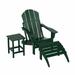 WestinTrends Malibu Outdoor Lounge Chairs 3-Pieces Adirondack Chair Set with Ottoman and Side Table All Weather Poly Lumber Patio Lawn Folding Chair for Outside Pool Garden Backyard Dark Green
