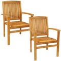 Sunnydaze Teak Wood Stackable Outdoor Patio Dining Chair - Set of 2