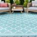 8x10 Water Resistant Large Indoor Outdoor Rugs for Patios Front Door Entry Entryway Deck Porch Balcony | Outside Area Rug for Patio | Aqua Geometric | Size: 7 10 x 10 2