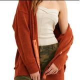 Free People Sweaters | Free People Eucalyptus Slouchy Oversized Cardigan Brick Red Heather Sz.S | Color: Orange/Red | Size: S