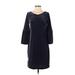 Ann Taylor Casual Dress - Shift V Neck 3/4 sleeves: Blue Print Dresses - Women's Size X-Small