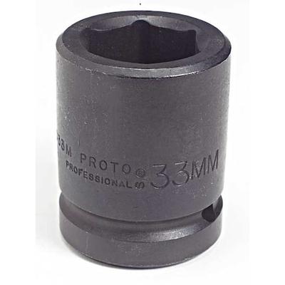PROTO J10075M 1 in Drive Impact Socket 75 mm Size 6 pt Standard Depth, Black