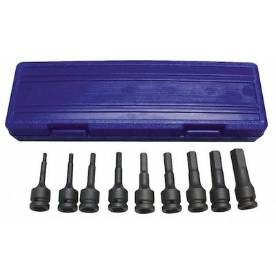 WESTWARD 4PRH1 10-Piece Impact Bit Socket Set, 1/2 in Drive, SAE, Hex Tip Type,