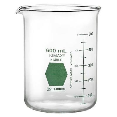 KIMBLE CHASE 14000G-600 Colorware Beaker, Borosilicate Glass, Low Form, 600 mL