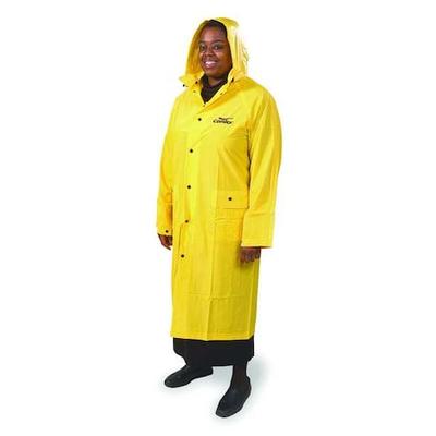 CONDOR 6AP02 Raincoat with Detachable Hood, PVC, 49 in Length, Snap Closure,