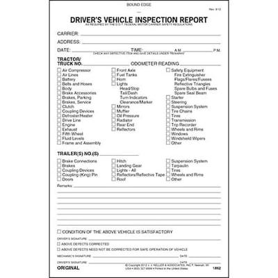 JJ KELLER 1862 Vehicle Inspection Form,3 Ply,Carbonless