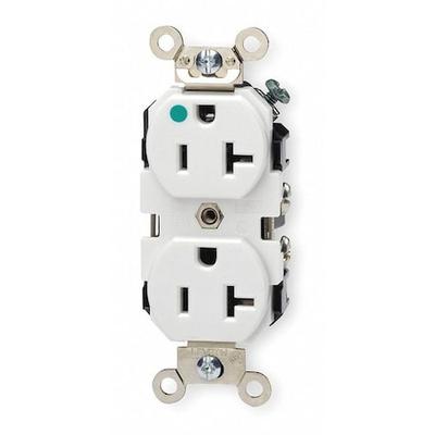 LEVITON 8300-W Straight Blade Receptacle, 5-20R, 20 A, 125V AC, 2 Pole, 3 Wire,