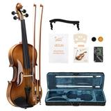 Fithood [Do Not Sell on Amazonf] Glarry GV406 4/4 Acoustic Violin Kit Natural w/Square Case 2 Bows 3 In 1 Digital Metronome Tuner Tone Generatorï¼ŒExtra Strings and Bridge