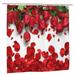 Waterproof Shower Curtains Sets for Bathroom Accessories with Red Rose Petals Printed Beautiful Flower Wide Fabric Toilet Curtain for Bathtub Polyester Bath Blind Set with Hooks 72X72 Inch