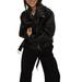 Licupiee Women PU Leather Jackets Long Sleeve Lapel Outerwear Fall Winter Zip-Up Motorcycle Slim Short Coat with Belt