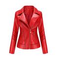 FITORON Leather Coat for Women- Slim Leather Solid Stand Collar Zip Motorcycle Suit Coat Jacket Tops Red XXL
