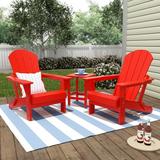Polytrends Laguna Hdpe All Weather Outdoor Patio Foldable Adirondack Chairs With Side Table (3-Piece Set) Red