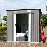 6 x 4 FT Outdoor Storage Shed Metal Outside Sheds & Outdoor Storage with Sliding Doors and Vents Steel Garden Shed Outdoor Utility Tool Shed with Pent Roof for Backyard Patio Garden Lawn Grey