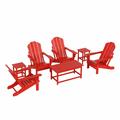 WestinTrends Malibu 7-Pieces Outdoor Patio Furniture Set All Weather Outdoor Seating Plastic Adirondack Chair Set of 4 Coffee Table and 2 Side Table Red