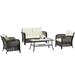 4 Pieces Outdoor Patio Furniture Sets Rattan Chair with coffee table Wicker Set