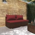 Anself 2 Piece Patio Lounge Set with Cushions 2 Middle Sofas Poly Rattan Brown Outdoor Sectional Sofa Set for Garden Balcony Lawn Yard Deck