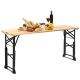 Topbuy Patio Folding Picnic Table Wood Portable Dining Table Height Adjustable