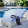 Modway Convene Rattan Weave Outdoor Patio Chaise in Light Gray/Light Blue