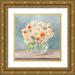 Dellal Remy 20x20 Gold Ornate Wood Framed with Double Matting Museum Art Print Titled - Fleurs et Vases Aquamarine II