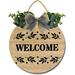 Eveokoki 11 Welcome Sign Front Door Welcome Wreaths Wood Sign for Farmhouse Porch Decor Rustic Wooden Wall Sign Hangers Door Decorations Outdoor Hanging Craft (Round Welcome Sign)