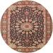 Ahgly Company Indoor Round Traditional Saffron Red Medallion Area Rugs 3 Round
