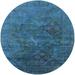 Ahgly Company Indoor Round Mid-Century Modern Blue Ivy Blue Oriental Area Rugs 8 Round