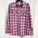 Disney Shirts | Disney Parks Red Plaid Mickey Mouse Graphic Snap Ling Sleeve Shirt Lg | Color: Red/White | Size: L