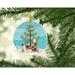 The Holiday Aisle® Skookum Cat Merry Christmas Ornament Ceramic/Porcelain in Blue/Brown/Green | 2.8 H x 2.8 W x 0.15 D in | Wayfair