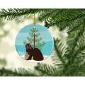 The Holiday Aisle® Burmese #2 Cat Merry Christmas Ornament Ceramic/Porcelain in Blue/Brown/Green | 2.8 H x 2.8 W x 0.15 D in | Wayfair