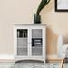 Red Barrel Studio® Wooden Floor Cabinet w/ 2 Glass Doors Manufactured Wood in White | 32 H x 26 W x 13 D in | Wayfair